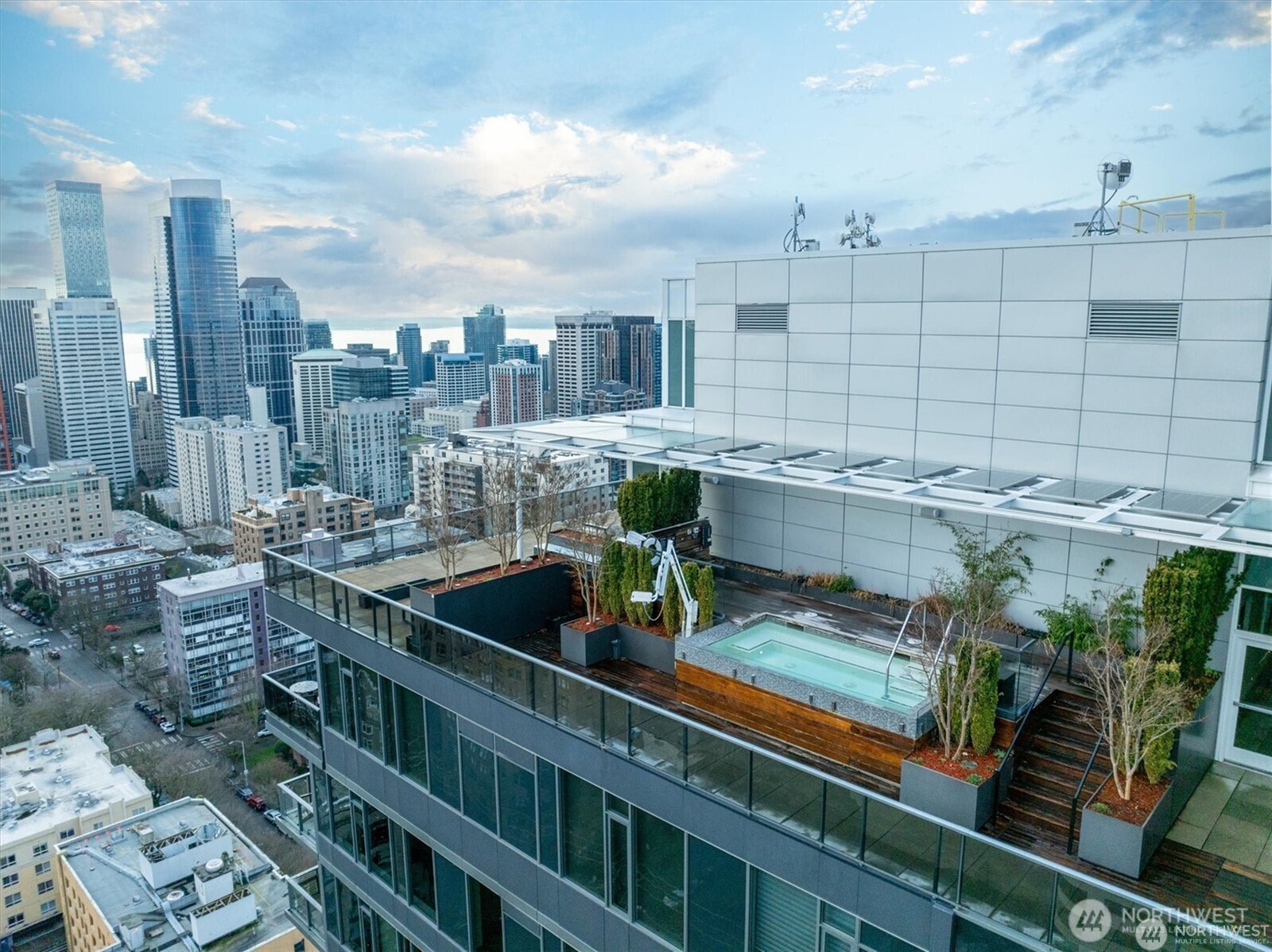 a view of a city from a balcony