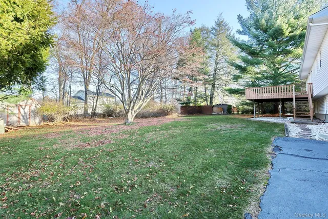 a view of yard with green space and trees