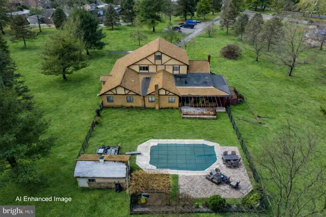 an aerial view of a house
