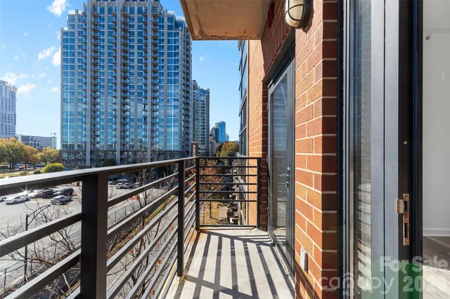 a view of a building with a bench