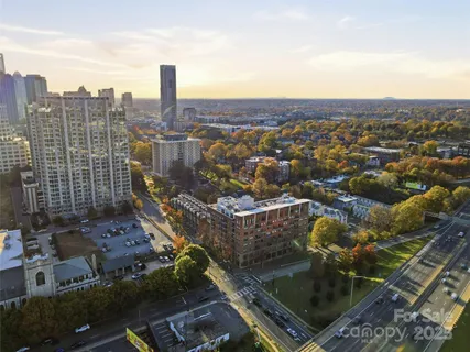 a view of a city with tall buildings