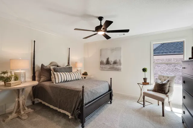 a bedroom with bed couch and window