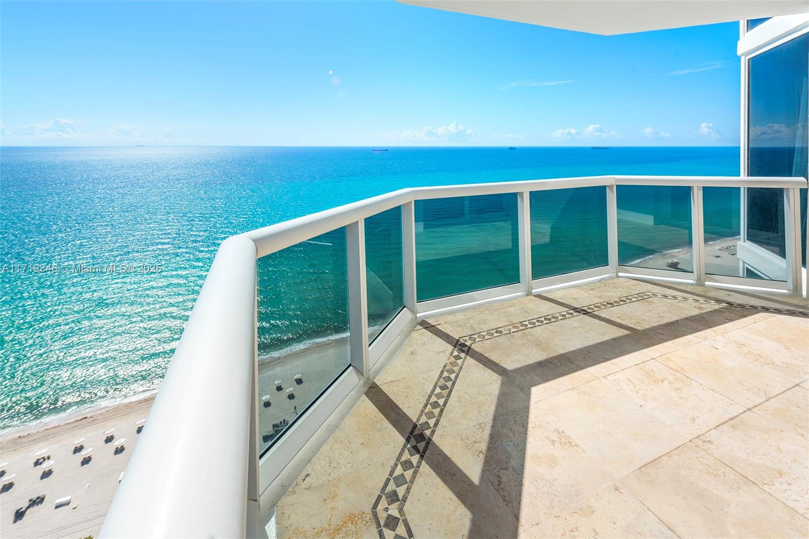 a view of balcony with a swimming pool