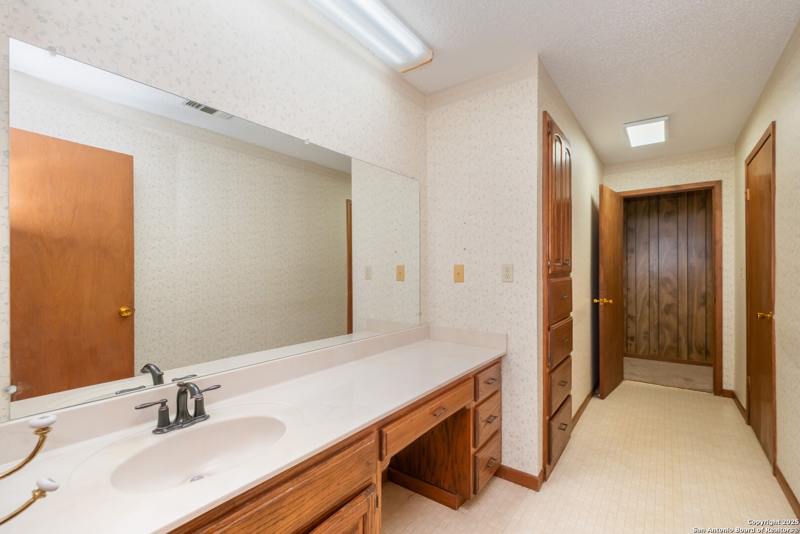 1221 Pieper Road New Braunfels, TX 78130 - Photo 27 of 43 a bathroom with a sink and a mirror