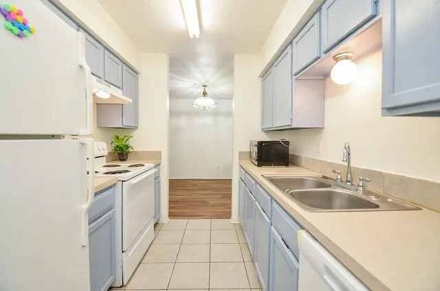 a kitchen with a sink stove and refrigerator
