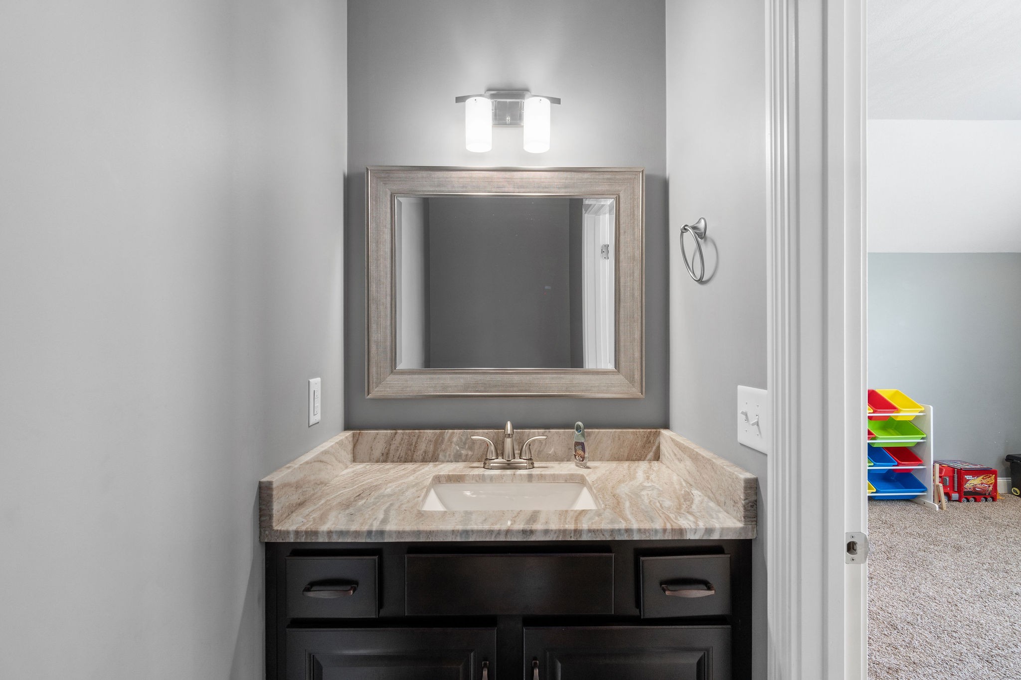 3508 Drake Road Adams, TN 37010 - Photo 32 of 35 a bathroom with a granite countertop sink and a mirror