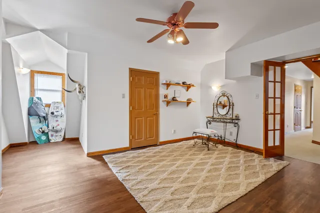 a view of a lake with houses in the back