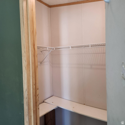 3760 Gold Ridge Drive, Unit 82 Magna, UT 84044 - Photo 20 of 29 Closet featuring light-toned paneling, wood-finish trim, white wire shelving, and white built-in shelving