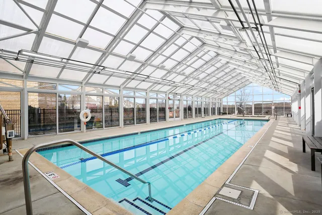 a view of a balcony with a large window