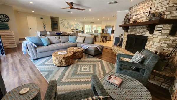 a view of a bench in a room