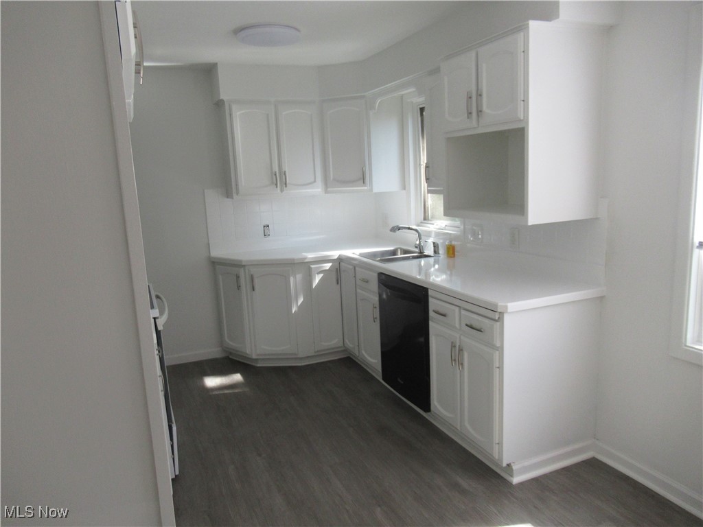 1397 Sunset Road Cleveland, OH 44124 - Photo 16 of 32 Kitchen featuring black dishwasher, a sink, dark wood-type flooring, and white cabinetry