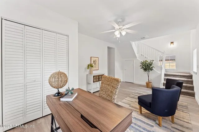 a living room with furniture