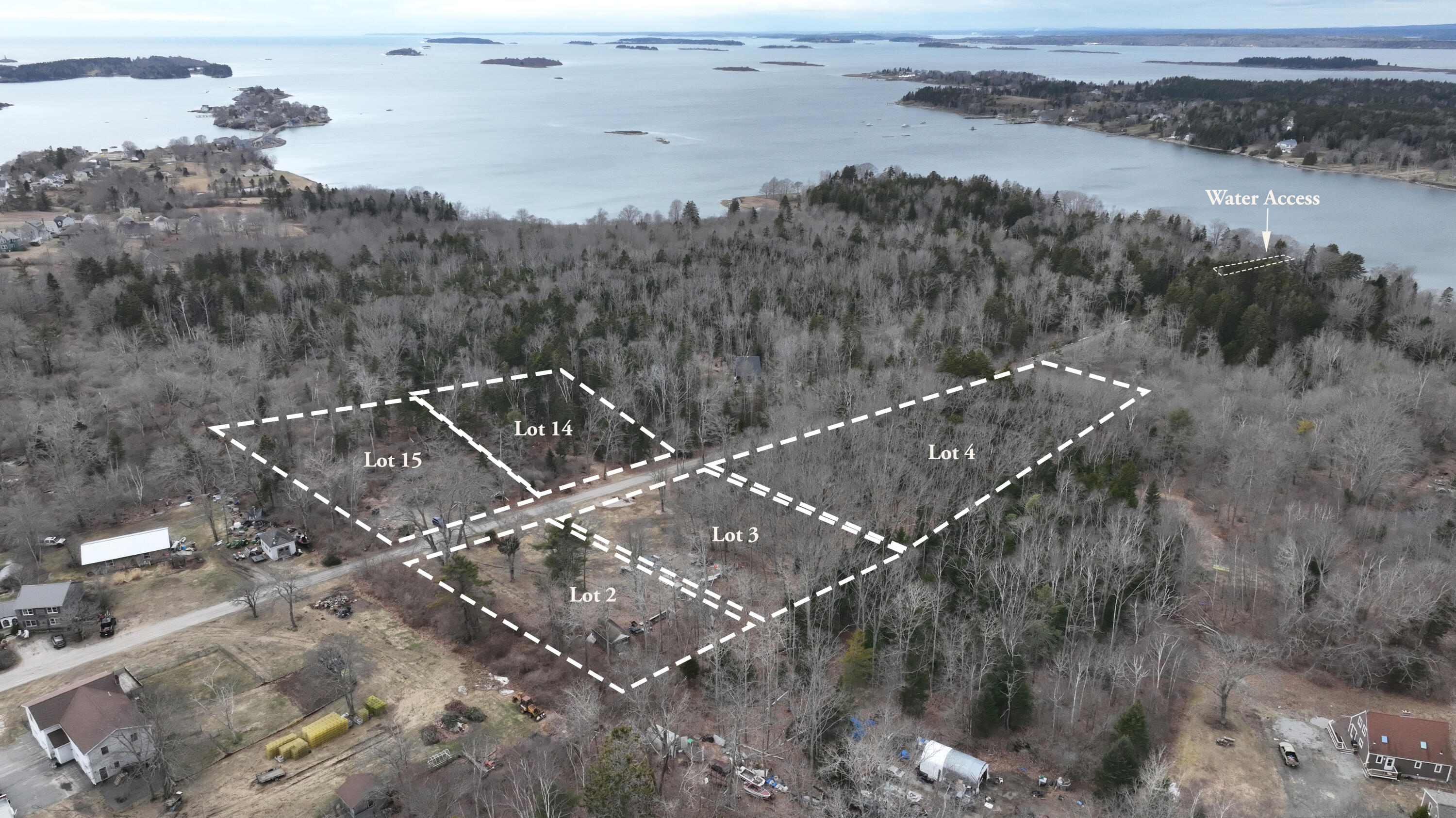 Lot 15 Austin Point Road Harpswell, ME 04079 - Photo 2 of 13 DJI_0699_All Lots Outlined and Water Acc