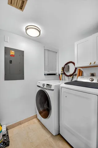 a view of a garden with plants and large trees