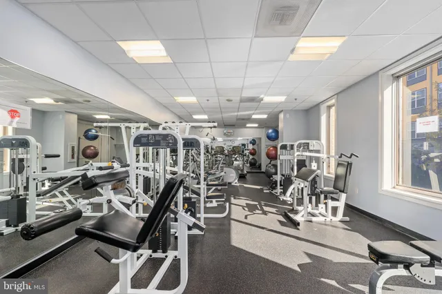 a view of a room with gym equipment
