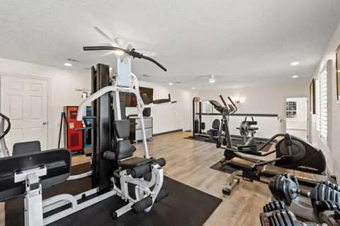 a view of a room with gym equipment