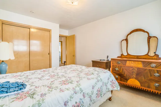 a bedroom with a bed and a dresser