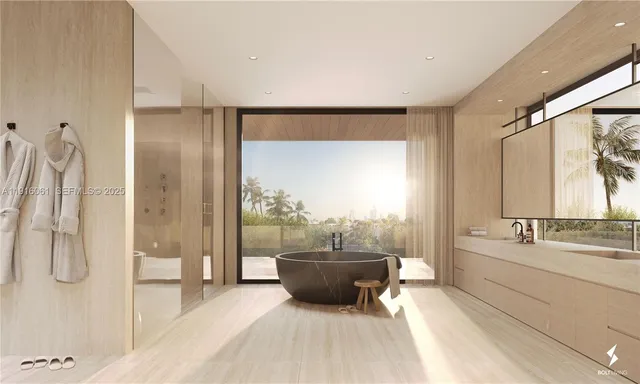 a spacious bathroom with a double vanity sink and a mirror