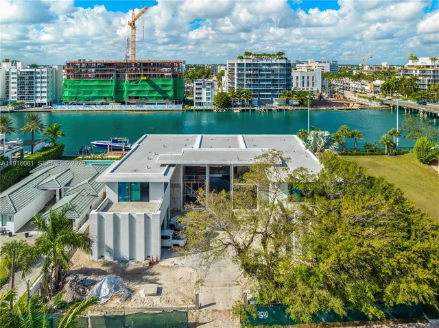 an aerial view of a house with a garden view