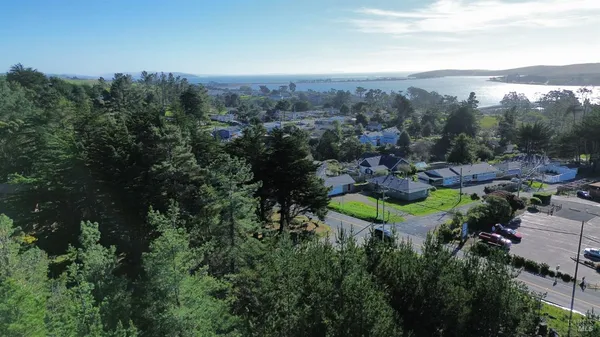 an aerial view of a house with a garden