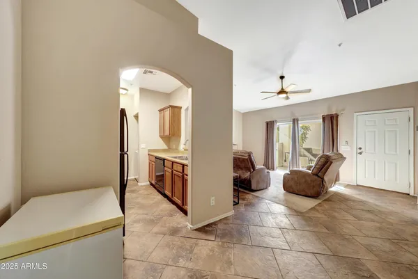 a living room with a couch and furniture