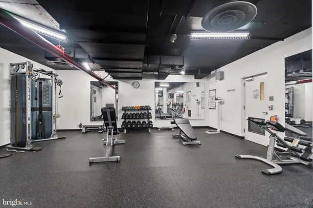 a view of a room with gym equipment
