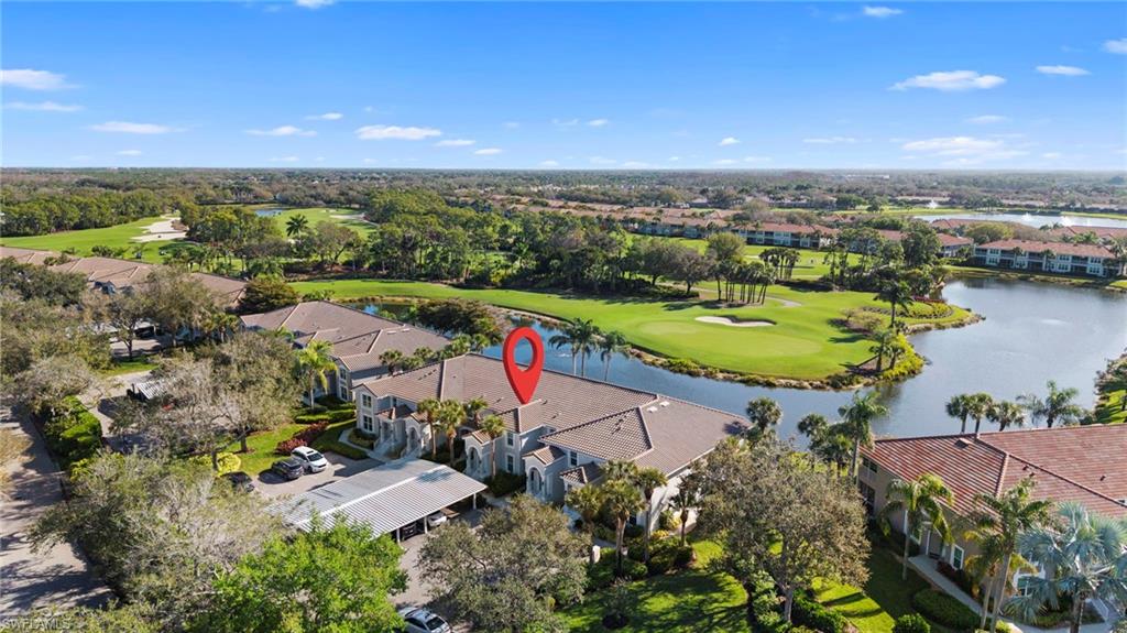 9231 Spring Run Boulevard, Unit 2109 Estero, FL 34135 - Photo 25 of 35 Aerial view from front of condo building - hole 6 green