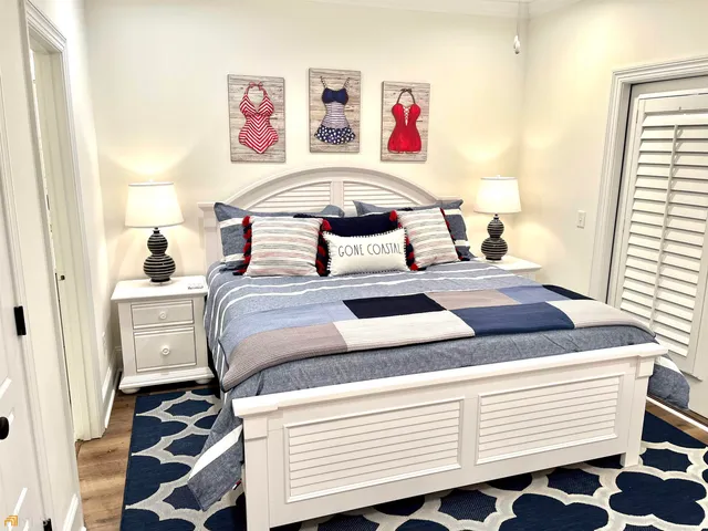 a view of a garden with plants and trees