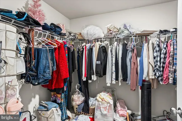 a view of walk in closet with clothes