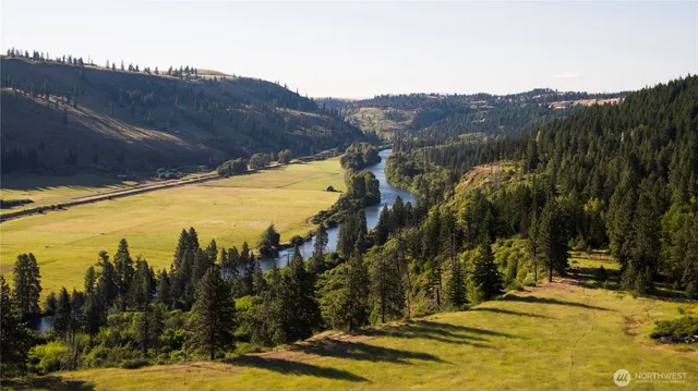 a view of a swimming pool with a house in the background