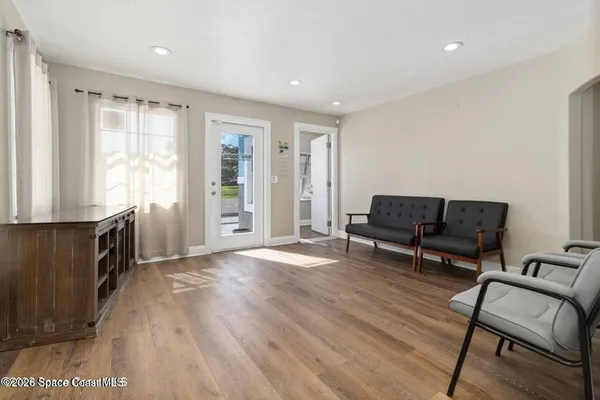 a living room with furniture