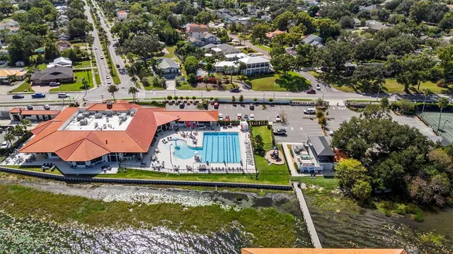 a view of an ocean and a building