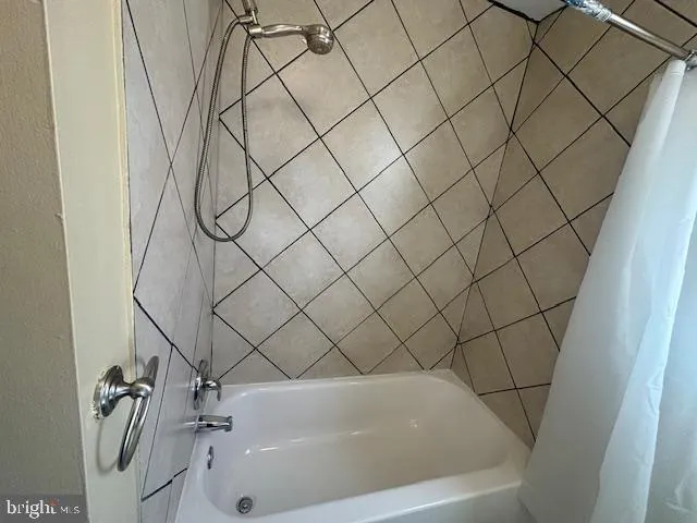 a bathroom with a bathtub
