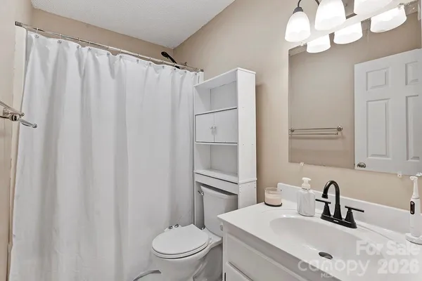 a bathroom with a sink a toilet and a mirror