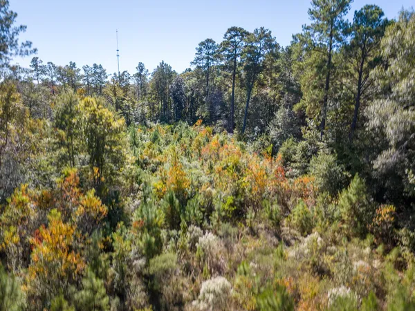 a view of a field with an outdoor space