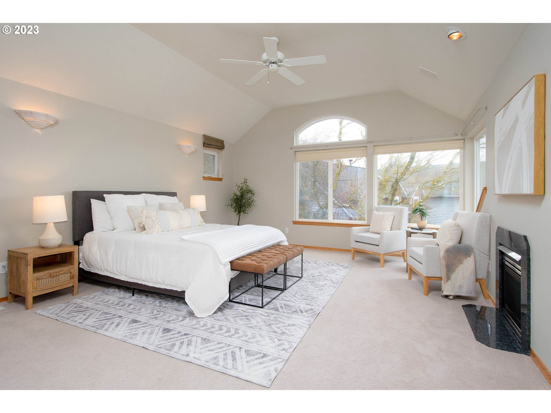 8208 Northwest Reed Drive Portland, OR 97229 - Photo 18 of 39 a living room with furniture large window and a fireplace