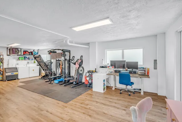 a view of a room with gym equipment
