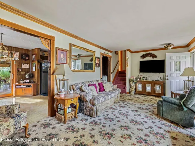 a dining room with window