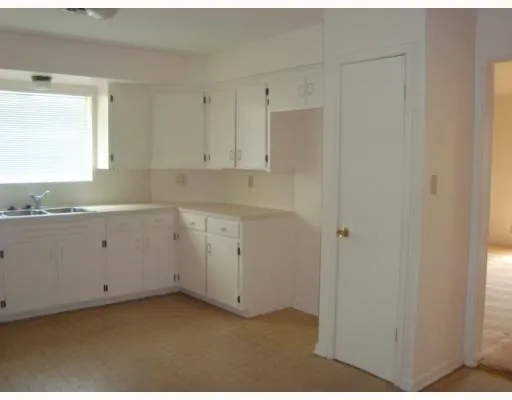 a view of cabinets and window