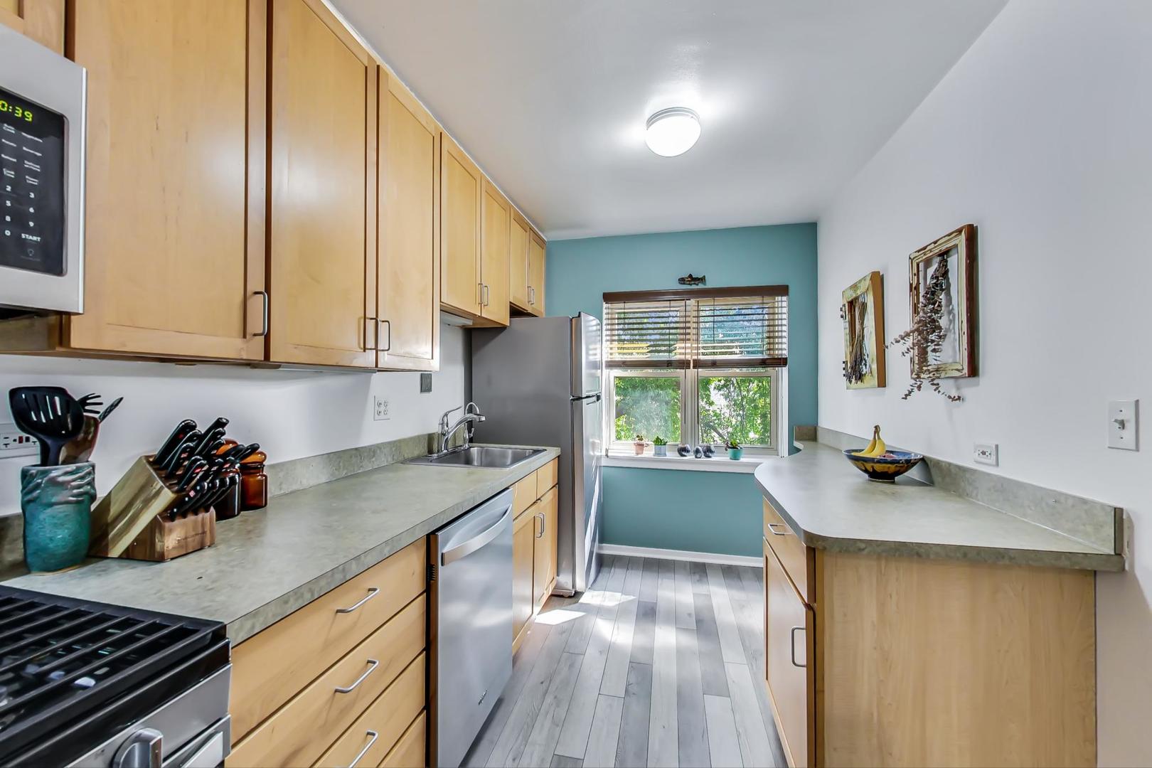 205 Custer Avenue, Unit 3 Evanston, IL 60202 - Photo 6 of 12 a kitchen with a sink stove and cabinets