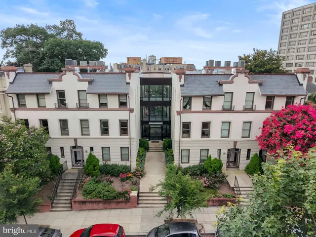 a front view of a multi story building