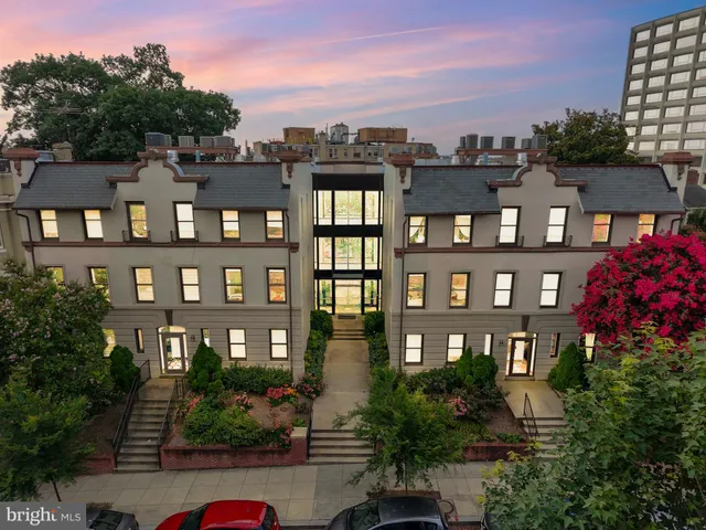 a front view of a multi story building