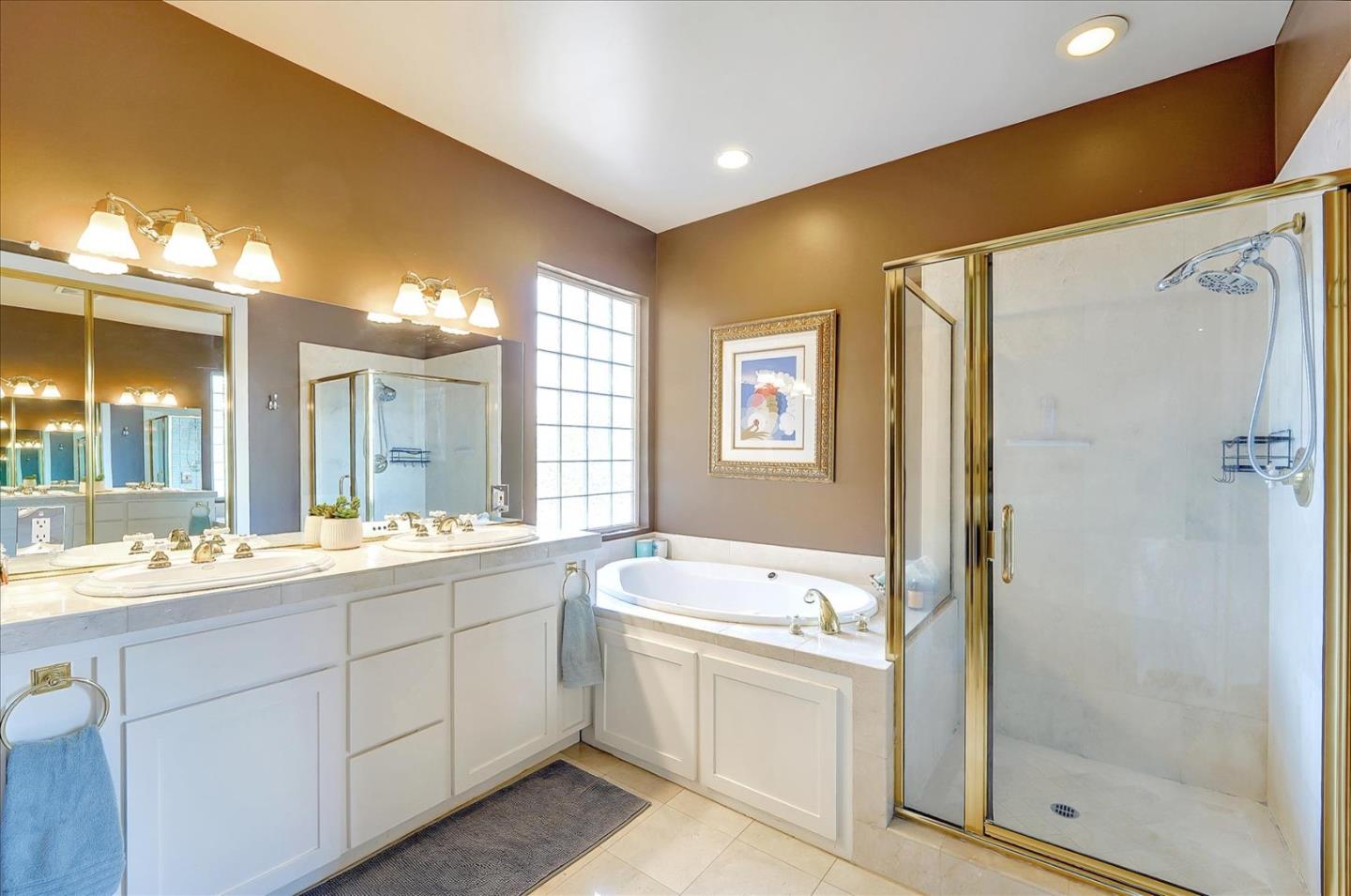1166 Elysian Place San Jose, CA 95125 - Photo 34 of 46 a bathroom with a double vanity sink mirror and shower