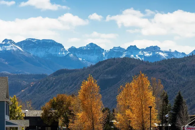 an aerial view of houses covered with snow