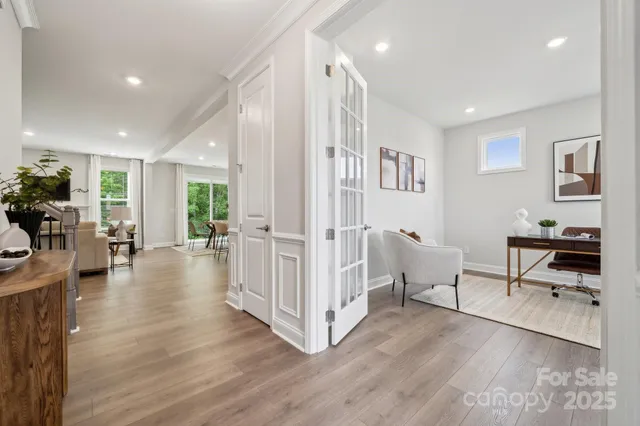 a workspace with furniture and window