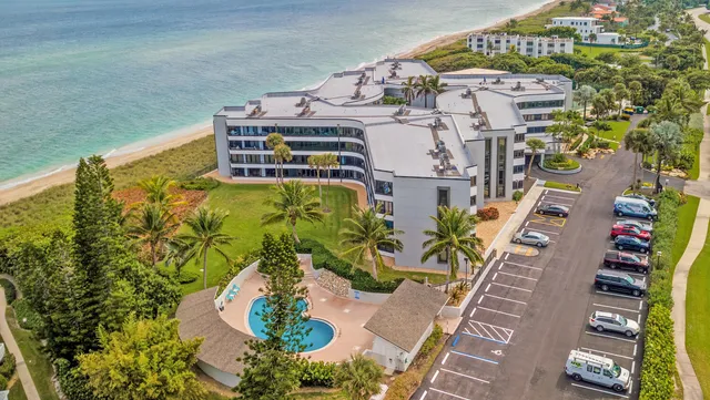 a view of a lake with a garden