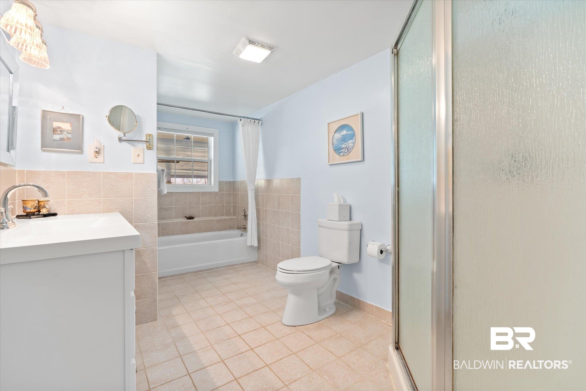 14280 Cat Deakle Road Grand Bay, AL 36541 - Photo 23 of 51 Full bathroom with toilet, a shower with door, vanity, and tile patterned floors
