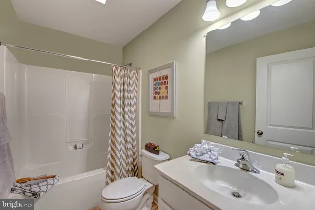 a bathroom with a sink a toilet and shower curtain