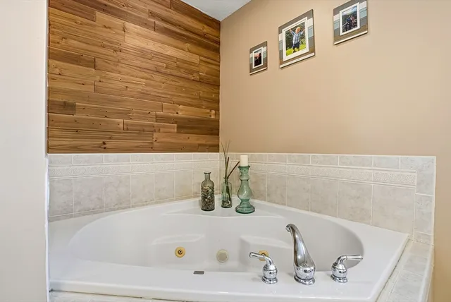 a bathroom with a bath tub