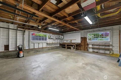 a view of a storage room with racks